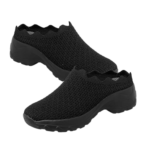 LRXIYODE Damen Schuhe mit Dicker Sohle Atmungsaktive Freizeit Sneaker rutschfest Leicht und Flexibel Modische Bequeme Schuhe für Sport Party und Alltag Schwarz von LRXIYODE