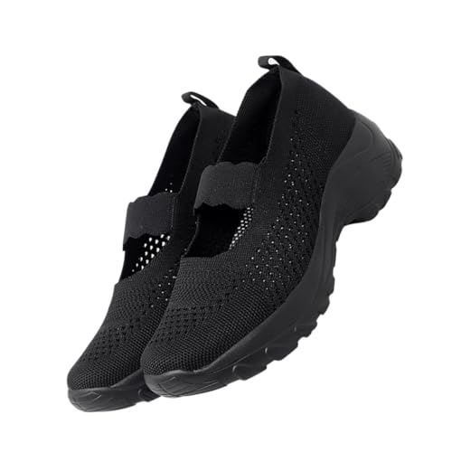 LRXIYODE Damen Sneaker mit Dicker Sohle Atmungsaktives Mesh Leicht Flexibel Freizeit und Sportschuhe rutschfest Schwarz Angenehm für Alltag und Walking von LRXIYODE