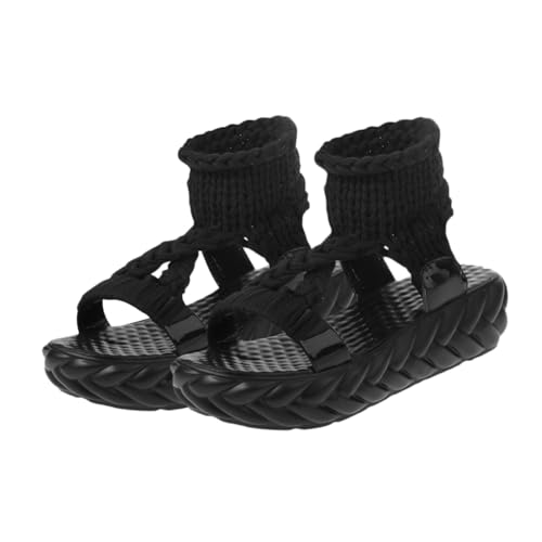 LRXIYODE Damen Sommer Sandalen Strickoptik mit Rutschfester Dicker PU Sohle Modische Bequeme Freizeit Slipper für Studenten und Alltag Schwarz von LRXIYODE