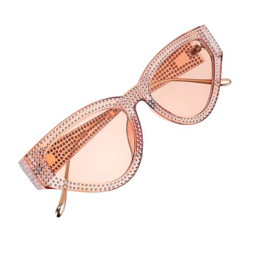 LRXIYODE Damen Sonnenbrille Dreieckig Metallrahmen mit Strasssteinen UV Schutz Leichte Robuste Brille für Outdoor Party Fahren und Alltag von LRXIYODE