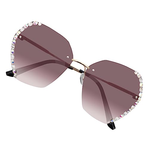 LRXIYODE Damen Sonnenbrille Rahmen mit Kristallverzierung Uv Schutz Kleine Party Sonnenbrille für Karneval und Outdoor Aktivitäten Goldfarbene Doppelte Teetönung von LRXIYODE