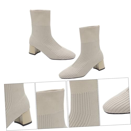 LRXIYODE Damen Stiefeletten mit Dickem Blockabsatz Herbst Damenstiefel Strickoptik Elegant Stabil Modisch Vielseitig für Jeans Kleider Leichte Langlebige Schuhe von LRXIYODE