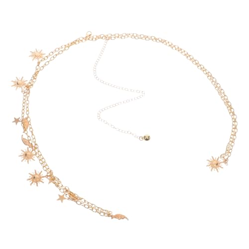 LRXIYODE Damen Taillenkette Metall Doppelreihig Verstellbar mit Sonnenblumen und Mondstern Design Eleganter Leichter Körper Schmuck für Kleider Jeans Party von LRXIYODE