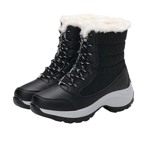 LRXIYODE Schneestiefel Für Damen Im Winter Mit Kunstfellfutter Plateauschuhe Zum Schnüren Rutschfeste Gummisohle Für Halt Und Stabilität Bei Spaziergängen von LRXIYODE