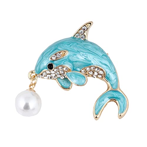 LRXIYODE Damenbrosche Delfin Design mit Künstlicher Perle Legierte Modeschmuck Brosche für Kleidung und Stola Modisches Accessoire für Frauen Blau von LRXIYODE
