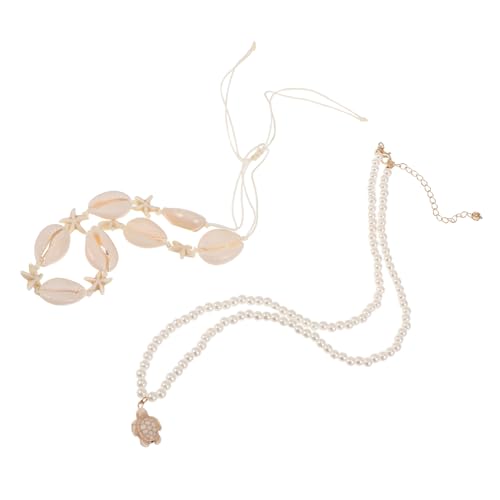 LRXIYODE Doppellagige Muschel Halskette mit Perlen und Schildkrötenanhänger Boho Strand Schmuck für Damen Sommerliche Ketten mit Maritimem Flair Elegantes Design für Urlaub und Alltag von LRXIYODE