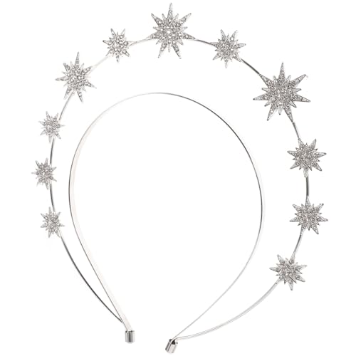 LRXIYODE Doppelter Silberner Six pointed Star Haarreif Göttinnen Krone Stirnband mit Glänzenden Sternen Leichtes Hochzeits Party Haar accessoire für Frauen Eleganter Brautschmuck von LRXIYODE