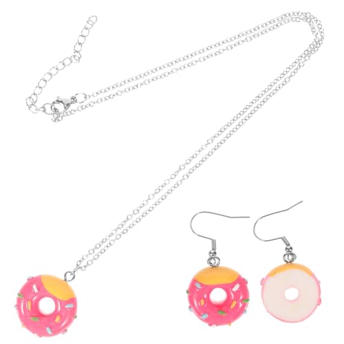 LRXIYODE Edelstahl Donut Schmuckset Damen Halskette Ohrringe Set Rosenrot Food Design Freundschaft Geschenk Charm Schmuck für Mädchen Party Accessoire von LRXIYODE