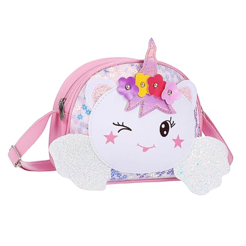 LRXIYODE Einhorn Schultertasche Mädchen PU Material Verstellbarer Riemen Glitzer Verzierung Praktische Crossbody Umhängetasche für Teens von LRXIYODE
