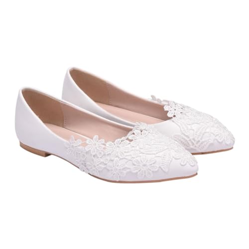 LRXIYODE Elegante Flache Brautschuhe Damen Spitzen Hochzeitsschuhe Weiß Spitze Design Leicht und Bequem Für Hochzeit Party Alltag von LRXIYODE