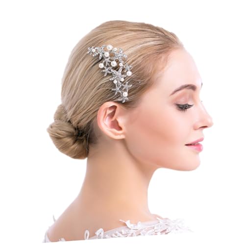 LRXIYODE Eleganter Silber Haarkamm mit Strass und Perlen Meerestern Design Brautschmuck für Hochzeit Zubehör für Braut und Brautjungfern Einfach zu Befestigen Vielseitig von LRXIYODE