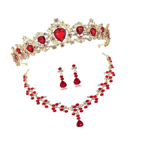 LRXIYODE Halsketten-ohrring-set Eleganter Damenschmuck Hochzeitskleid-accessoires Party-kostüm-accessoires Für Frauen Rot von LRXIYODE