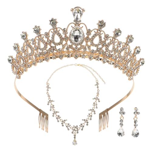 LRXIYODE Krone-halsketten-ohrring-set Eleganter Schmuck Für Damen Hochzeitskleid-accessoires Party-kostüm-accessoires Für Besondere Anlässe von LRXIYODE