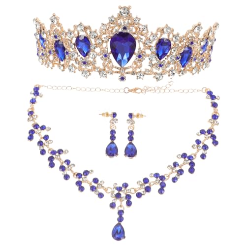 LRXIYODE Elegantes Braut Schmuckset Hochwertige Krone Halskette Und Ohrringe Für Hochzeit Und Besondere Anlässe Blau Stilvolles Zubehör Für Damen Und Mädchen von LRXIYODE