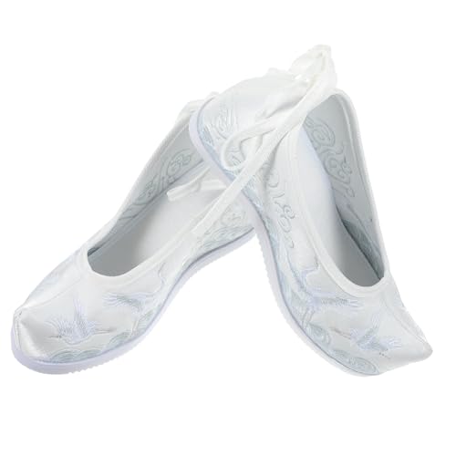 LRXIYODE Ethnische Bestickte Stoffschuhe Weiß mit Keilabsatz Leichte Hanfu Schuhe für Damen Bequeme Traditionelle Chinesische Schuhe Atmungsaktive Freizeit und Festtagsschuhe von LRXIYODE