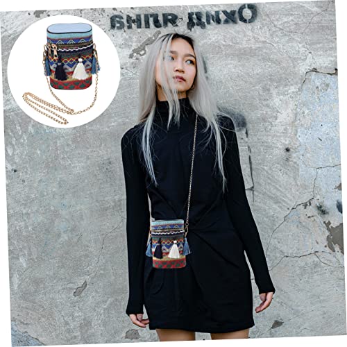 LRXIYODE Ethnische Crossbody Bag Damen Zylinderförmige Schultertasche mit Quasten Moderate für Handy und Geldbörse Vielseitig als Handtasche oder Umhängetasche für Alltag Zufällige Farbe von LRXIYODE