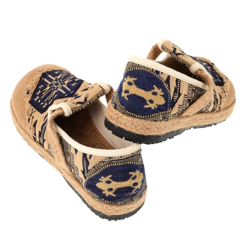 LRXIYODE Ethnische Damen Leinen Schuhe Flach Sommer Hausschuhe Elegant Handgefertigt Atmungsaktiv Baumwoll Leinenstoff Mit Muster Für Alltag von LRXIYODE