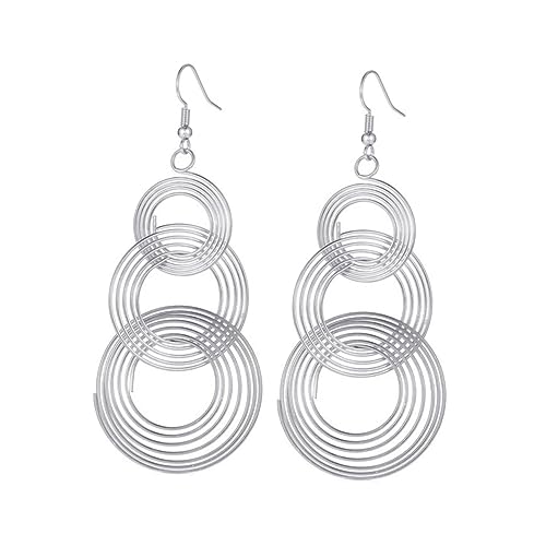 LRXIYODE Extravaganter Retro Ohrring Silber Damen Mehrlagiger Metallgroßkreis Eleganter Modeschmuck Für Party Hochzeit Alltag von LRXIYODE