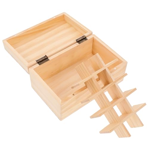 LRXIYODE Fächer Holzbox für Ätherische Öle mit Deckel Langlebiger Organizer für Flaschen Praktischer Aufbewahrungsbehälter für Parfüm Nagellack und Kleine Fläschchen Polierte Oberfläche von LRXIYODE