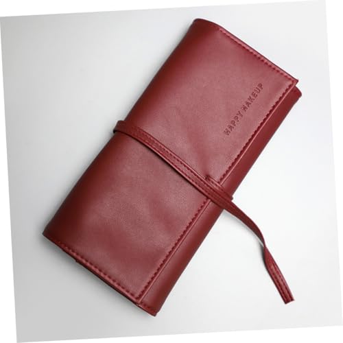 LRXIYODE Fächer PU Kosmetiktasche Makeup Pinsel Organizer Tasche Kompakt Leicht Praktisch Reise Make Up Aufbewahrungstasche Langlebig Weinrot von LRXIYODE