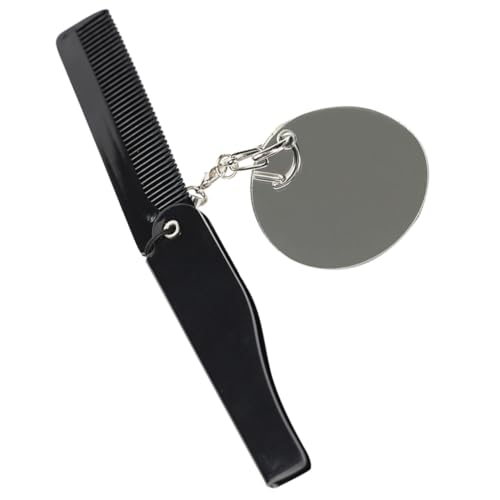 LRXIYODE Faltbarer Taschenkamm mit Schlüsselanhänger und Ovalem Spiegel für Herren Kompakt Leicht Langlebig als Bartkamm und Reiseaccessoire Einfach zu Verstauen und Mitzunehmen von LRXIYODE