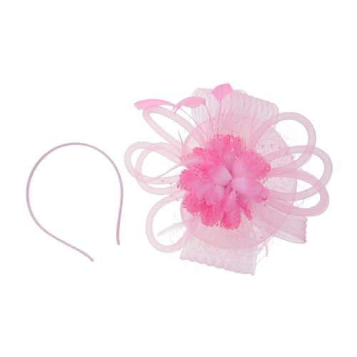 LRXIYODE Fascinator Stirnband mit Netz Federn und Blüten Pfirsichfarbenes Haaraccessoire für Damen Geeignet für Hochzeit Cocktailparty Teeparty Karneval und Festliche Anlässe von LRXIYODE