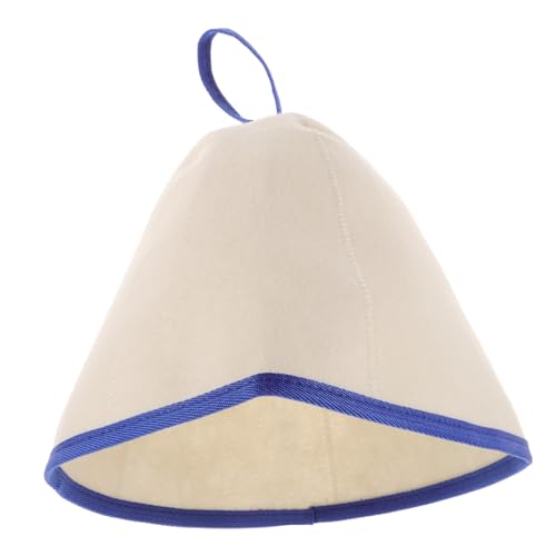 LRXIYODE Filz Sauna Hut Weiß mit Blauer Kante Dickes Wollfilz Saunahut für Damen und Herren Hitzeschutz Kopfhaube für Dampfbad und Sauna Wiederverwendbar Waschbar Russisch Inspiriertes von LRXIYODE