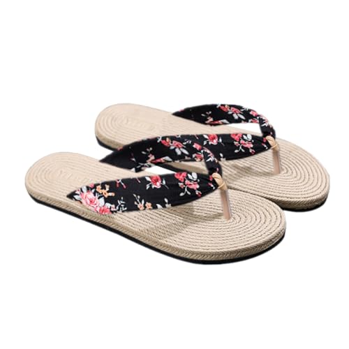 LRXIYODE Flache Damen Flip flops Sommer Sandalen Imitation Strohmuster Strand Schuhe Rutschfest Weiche Gummisohle Freizeit Hausschuhe von LRXIYODE