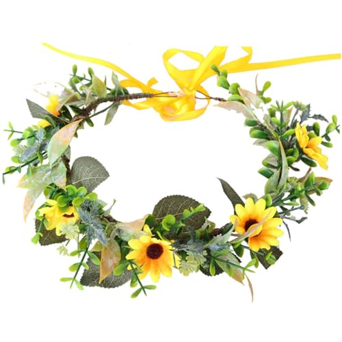 LRXIYODE Floral Haarkranz Sonnenblume Leichtes Braut Haarband Kopfschmuck Party Festival Hochzeit Accessoire für Damen Mädchen Kommunion Fotoshooting von LRXIYODE