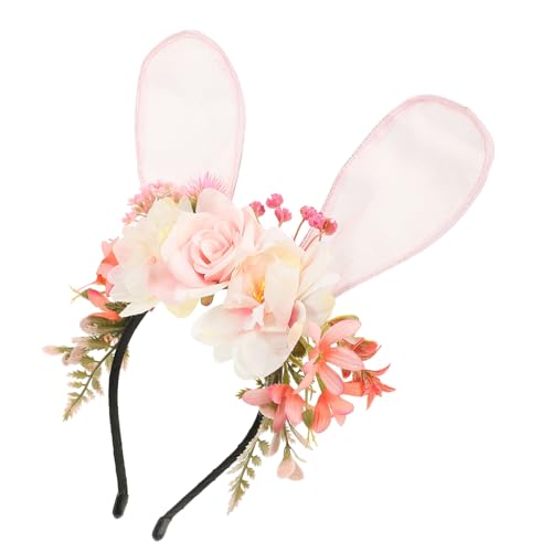 LRXIYODE Floral Hasenohren Haarreif für Mädchen Leichtes Bequemes Haarschmuck Accessoire mit Stoffmaterial Niedliches Stirnband für Geburtstag Cosplay Themenparty Dekoratives Bunny Ear von LRXIYODE