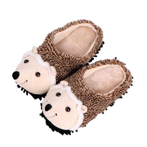 LRXIYODE Fluffy Winter Hausschuhe Damen Cartoon Igel Design Plüsch Slippers Warm Gefüttert Rutschfest Komfortabel Atmungsaktiv Indoor Pantoffeln Braun von LRXIYODE
