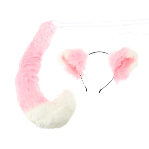 LRXIYODE Fuchsohren Haarreif Teilig Rosa Weiß Cosplay Party Kostüm Zubehör für Mädchen Festliche Verkleidung Geburtstagsfeier Maskenball von LRXIYODE