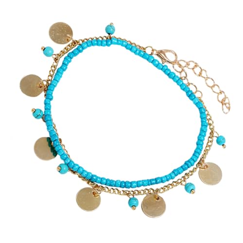 LRXIYODE Fußkettchen Damen Sommer Chic Anhänger Dekorative Fußkette Leicht Hautfreundlich Strand Schmuck Boho Stil Goldfarben von LRXIYODE