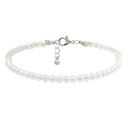 LRXIYODE Fußkettchen Damen Weiß Elegantes Knöchelschmuck Kunstperlen Verstellbares Fußkettchen für Strand und Alltagsschmuck für Frauen und Mädchen Handarbeit von LRXIYODE