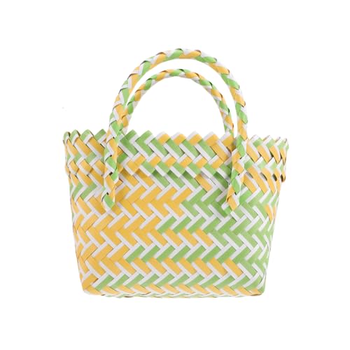 LRXIYODE Geflochtene Korbtasche Handtasche Damen Strandtasche Casual Einkaufstasche Handgefertigt Mode Gelb grün Alltag Shopping Tasche für Frauen und Mädchen von LRXIYODE