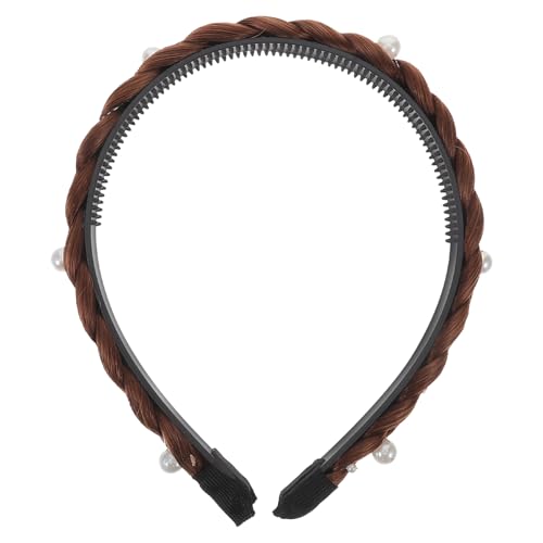 LRXIYODE Geflochtener Haarreif aus Synthetischem Haar Styling Accessoire für Damen Rutschfest für Besondere Anlässe Zeitloses Design Hellbraun mit Perlen von LRXIYODE
