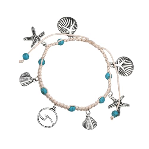LRXIYODE Geflochtenes Fußkettchen mit Muscheln Damen Sommer Strand Schmuck Elegantes Knöchelarmband Modisch Langlebig Stilvoll Geeignet für Urlaub Party von LRXIYODE