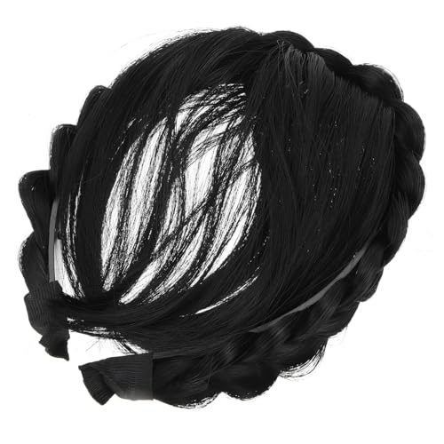 LRXIYODE Geflochtenes Stirnband mit Frontpony Natürlich Schwarzer Zopfperücke Leichtes Kunsthaar Haaraccessoire für Damen und Mädchen Bequemes Styling für Karneval Cosplay Party und Alltag von LRXIYODE