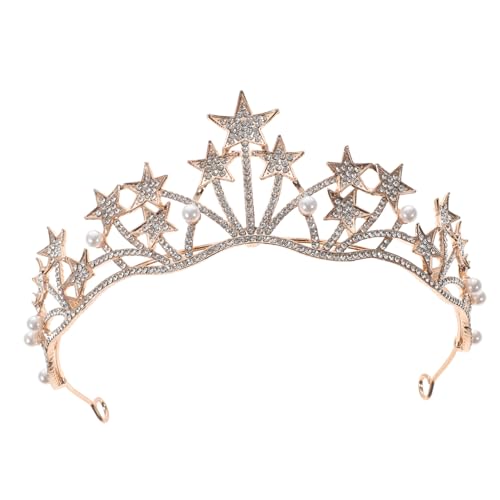 LRXIYODE Goldene Brautkrone mit Stern und Perlendekor Handgefertigte Hochzeitstiaras für Frauen Funkelnde Kristallhaarschmuck Stilvolles Accessoire für Besondere Anlässe von LRXIYODE