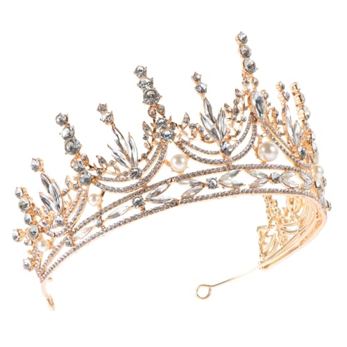 LRXIYODE Goldfarbene Braut Tiara mit Perlen und Strass Halbrunde Kronen haarschmuck für Hochzeit Eleganter Langlebiger Brautschmuck Bequemes Einfaches Tragen für Frauen und Mädchen von LRXIYODE