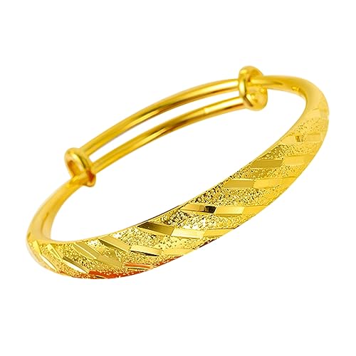 LRXIYODE Goldfarbenes Damenarmband Umweltfreundlichem Messing Push Pull Verstellbarer Bangle mit Funkelnder Sternenoberfläche Langlebiger Schmuck für Hochzeit Alltag von LRXIYODE