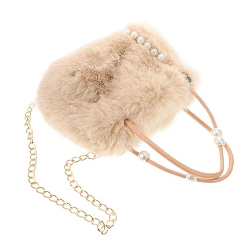 LRXIYODE Große Kapazität Kuschelige Faux Fell Handtasche mit Perlenkette Weiche Plüsch Schultertasche Damen Winter Tote Bag Elegant von LRXIYODE
