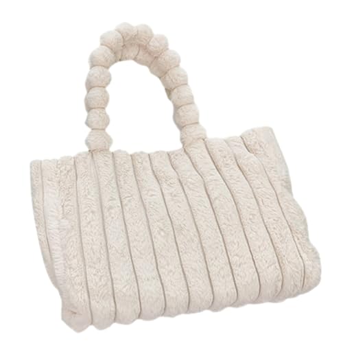 LRXIYODE Große Plüsch Schultertasche Damen Kuschelige Tote Bag Flauschige Umhängetasche Sanft Leicht Tragbar Alltagstasche Fächer Weiß von LRXIYODE