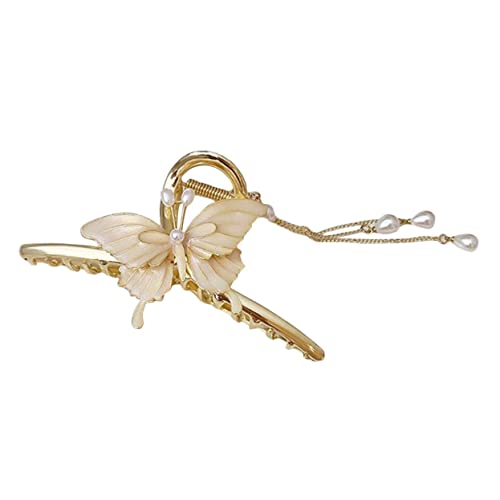 LRXIYODE Große Schmetterling Haarklammer mit Perlen und Quasten Eleganter Haarschmuck für Frauen Stabiler Haarclip für Alltag Party Hochzeit und Festliche Anlässe von LRXIYODE