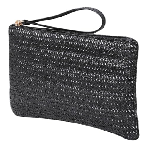 LRXIYODE Große Schwarze Damen Stroh Clutch Tasche Handtasche mit Reißverschluss Leichter Tragbarer Geldbeutel für Alltag Party Reisen Vielseitige Aufbewahrung von Kleingeld und Smartphone von LRXIYODE