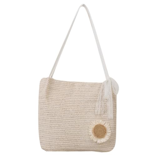 LRXIYODE Große Strohtasche Damen Strandtasche Geflochtene Woven Tote Bag Sommer Handtasche Schultertasche für Alltag Urlaub Einkauf Weiß von LRXIYODE