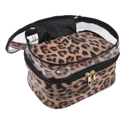 LRXIYODE Große Transparente Doppellagige Kosmetiktasche aus PVC mit Leopardenmuster Tragbar Großer Stauraum für Makeup und Reise Organizer Praktische Schminktasche für Frauen von LRXIYODE