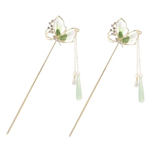 LRXIYODE Grüne Schmetterling Quaste Haarnadel Chinesischer Stil Handgefertigter Haarstab für Damen Langer Haarschmuck Alloy Pins Traditioneller Look von LRXIYODE