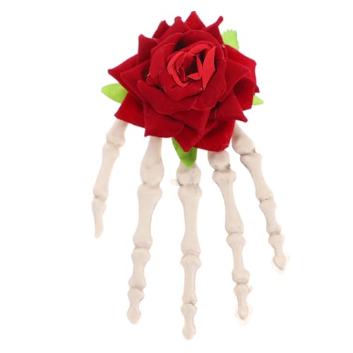 LRXIYODE Haarklammer mit Krallenform und Rosenmotiv Kreative Skelett Haarnadel für Frauen Halloween Party Haarschmuck Modischer Gothic Haarspangen Clip S von LRXIYODE