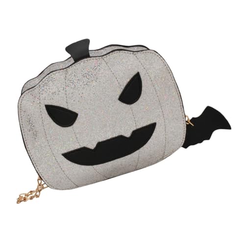 LRXIYODE Halloween Damen Umhängetasche mit Kürbis Form und Fledermaus Anhänger Leichte Schulter Tasche Modische Crossbody Tasche für Party Shopping und Alltag Süßes Design in Silber von LRXIYODE